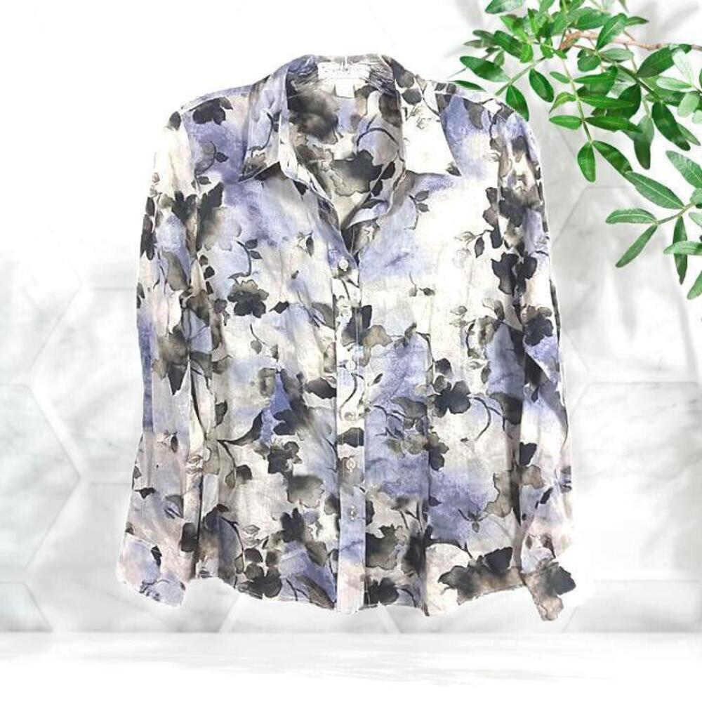 Coldwater Creek Womens Size Petite Small PS Purple Floral NO IRON Button Shirt S